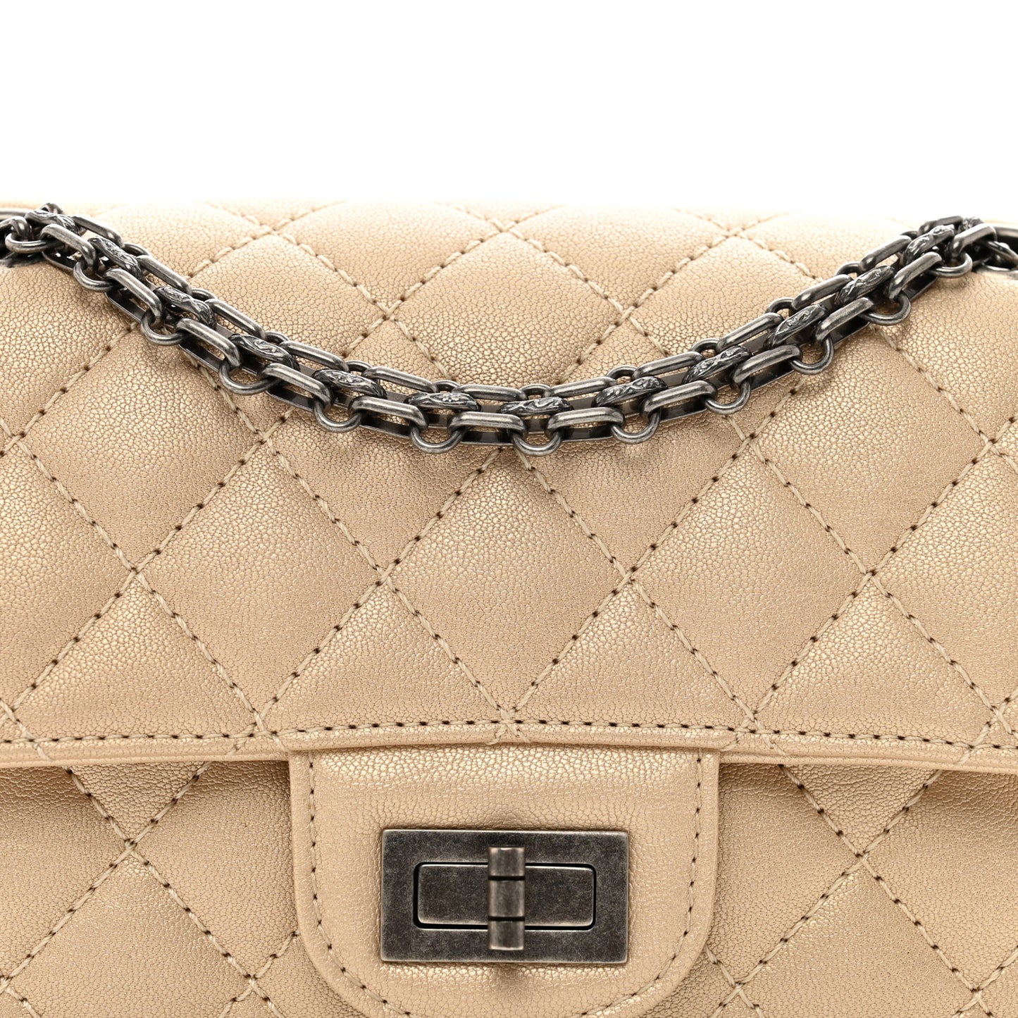 Metallic Sheepskin Quilted 2.55 Reissue Mini Flap Beige