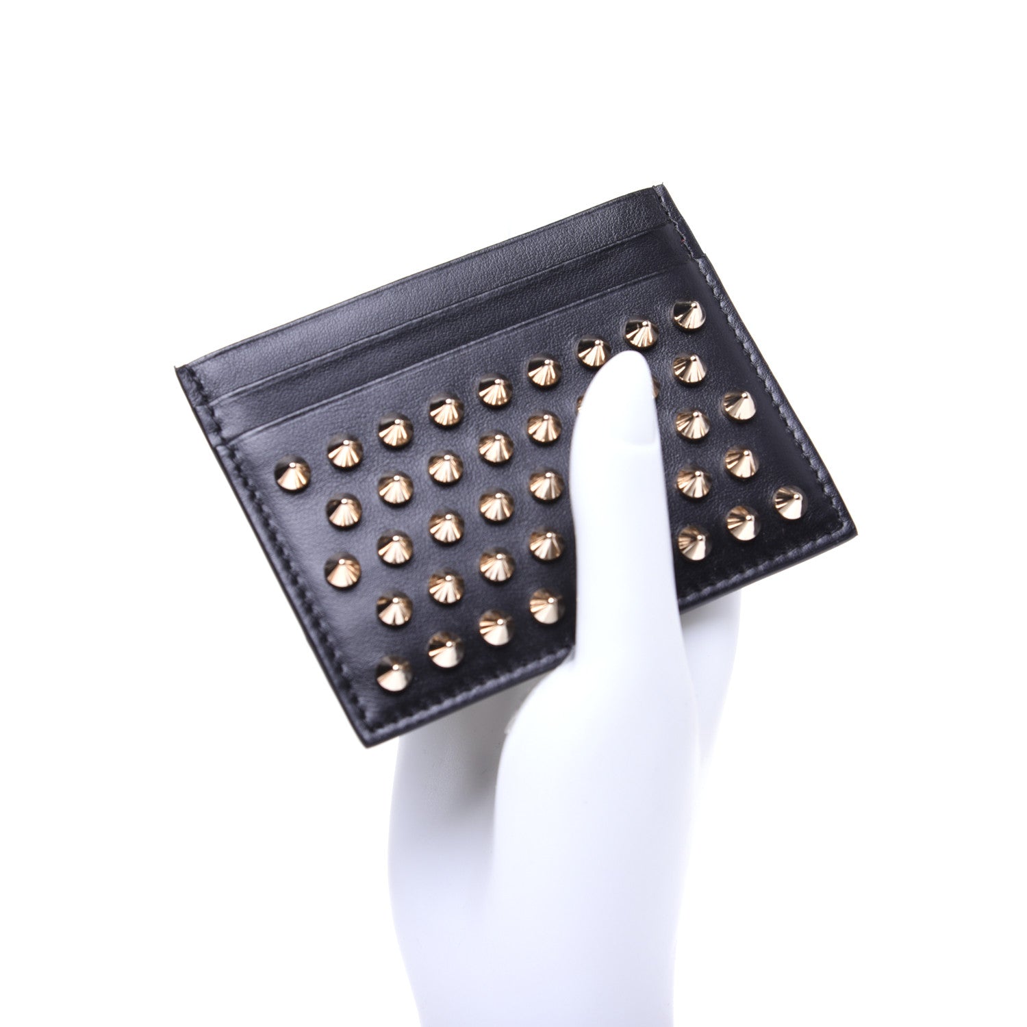 Christian Louboutin Calfskin Paris Spikes Kios Card Holder Black 2 of 8