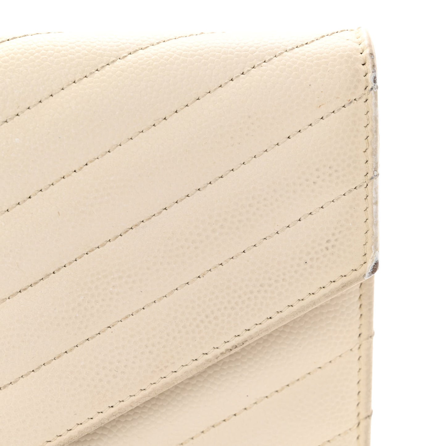 Grain De Poudre Matelasse Chevron Monogram Envelope Chain Wallet White
