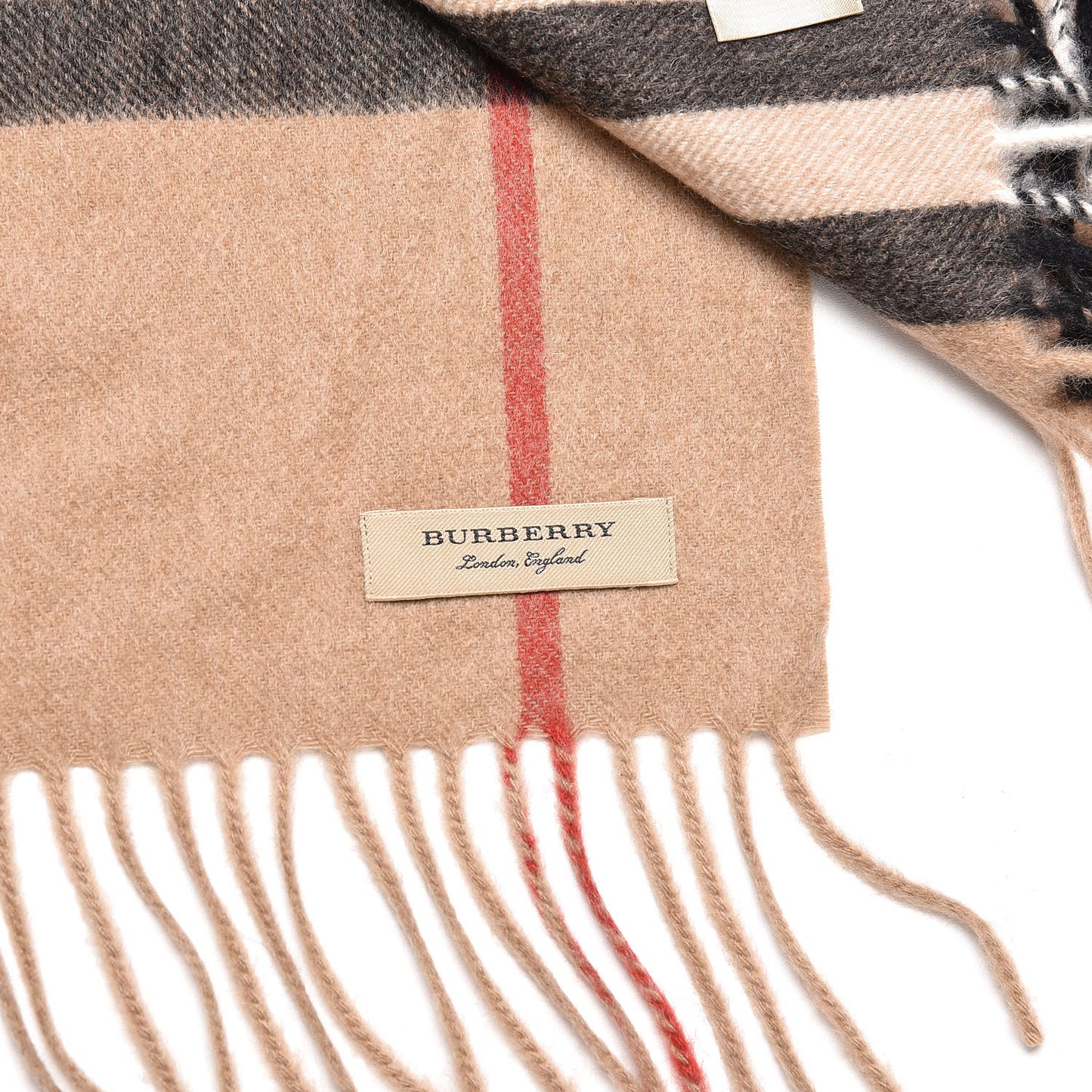 Cashmere Giant Check EKD Fringe Scarf Camel Multicolor