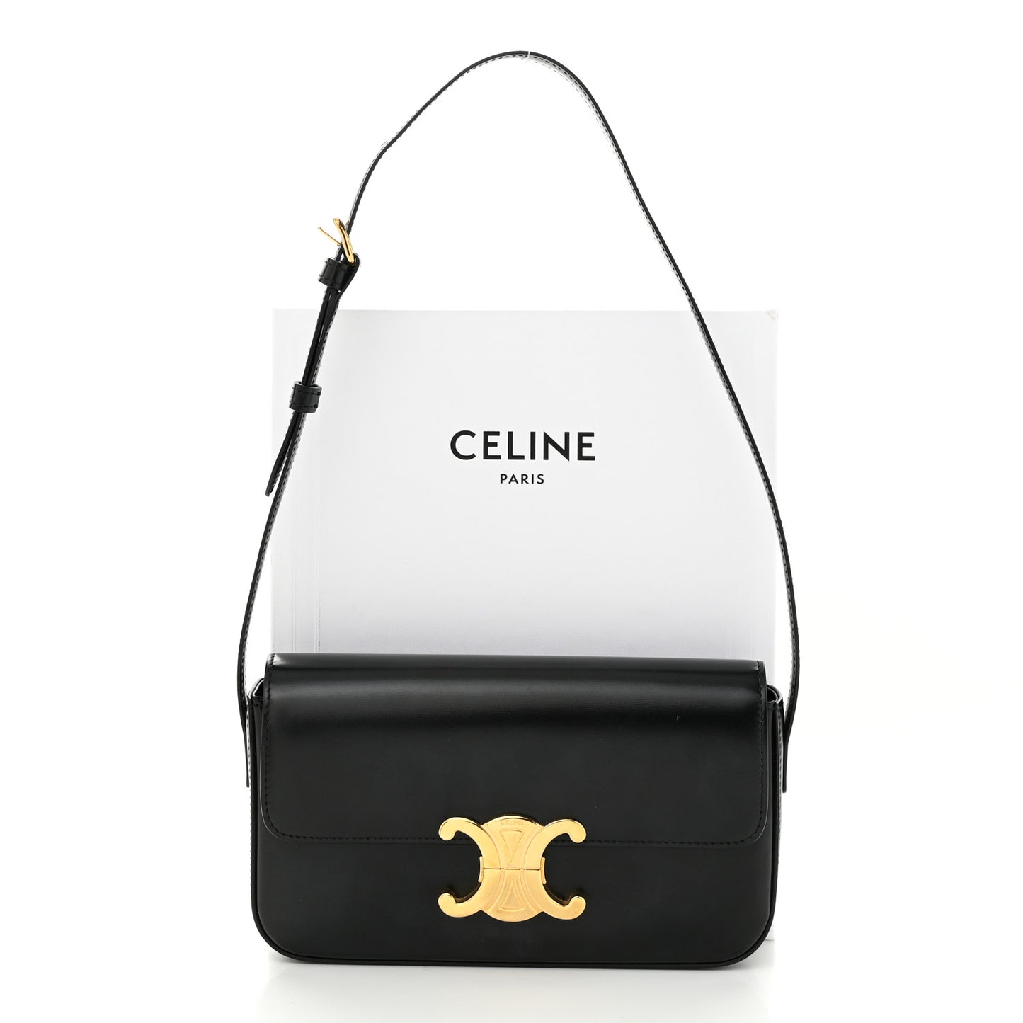 Shiny Calfskin Triomphe Shoulder Bag Black