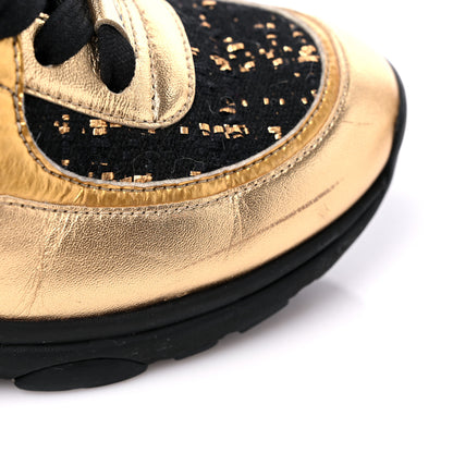Chanel Satin Lambskin Fabric Tweed CC Sneakers 35.5 Gold Black 11 of 11