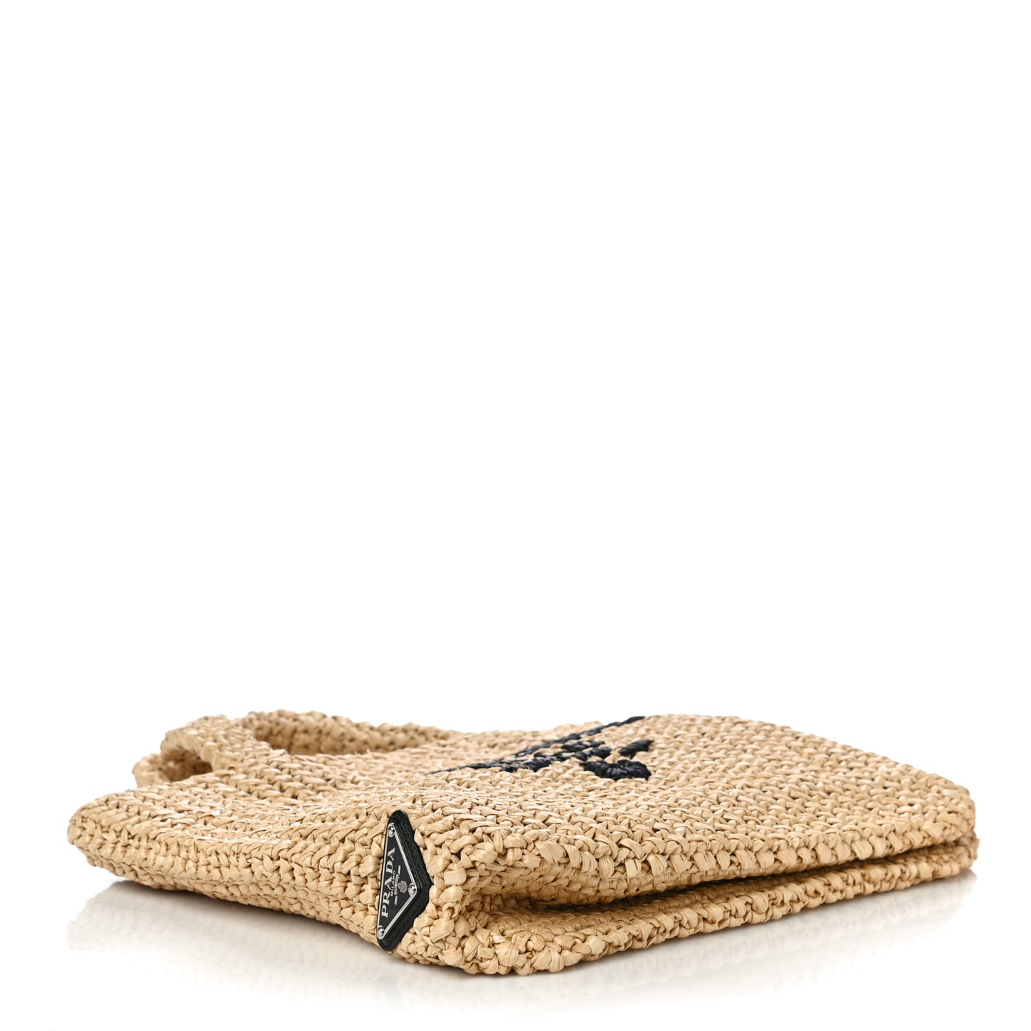 Yarn Raffia Effect Crochet Embroidered Small Logo Tote Naturale