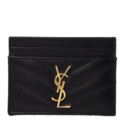 Saint Laurent Grain De Poudre Matelasse Chevron Monogram Credit Card Case Black 1 of 4