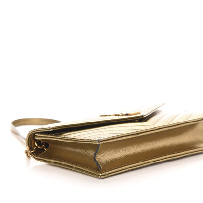 Saint Laurent Metallic Calfskin Matelasse Chevron Monogram Envelope Chain Wallet Antic Gold 9 of 12