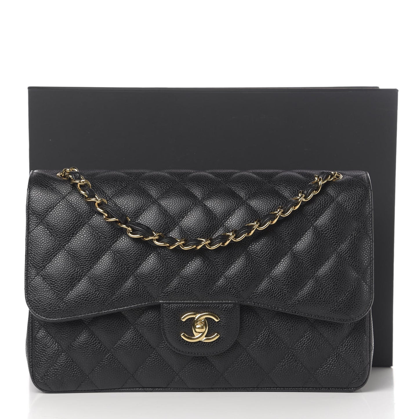 Caviar Quilted Jumbo Double Flap Black