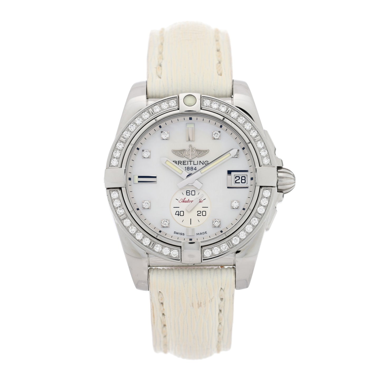 Stainless Steel Calfskin Diamond Mother of Pearl 36mm Galactic Automatic Watch A37330