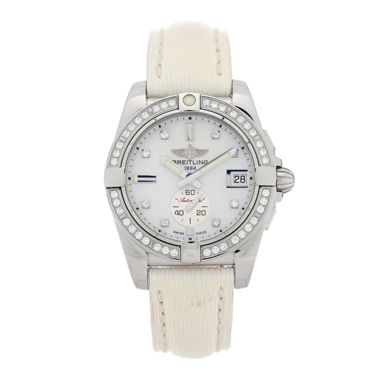 Breitling Stainless Steel Calfskin Diamond Mother of Pearl 36mm Galactic Automatic Watch A37330 1 of 5