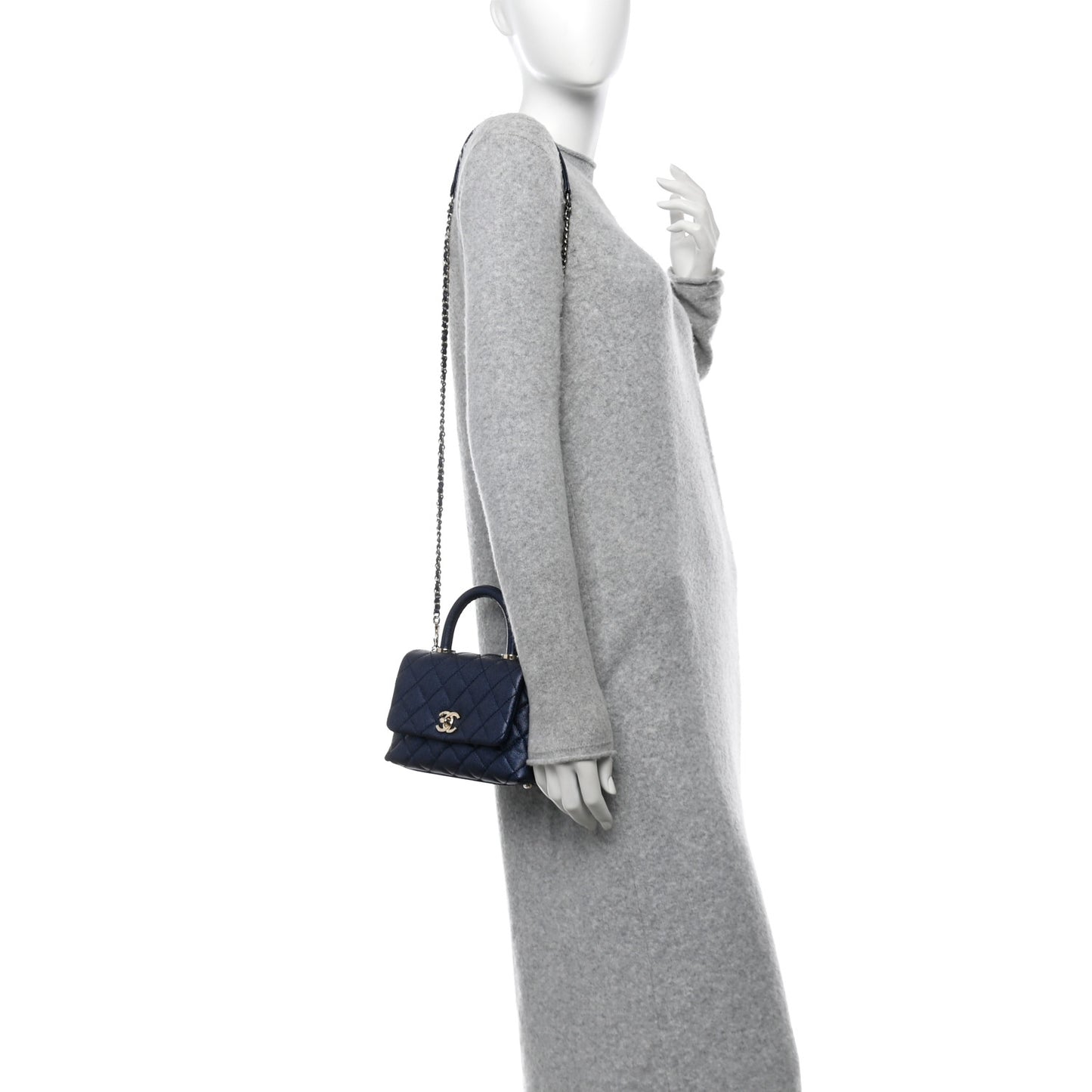 Iridescent Caviar Quilted Extra Mini Coco Handle Flap Dark Blue