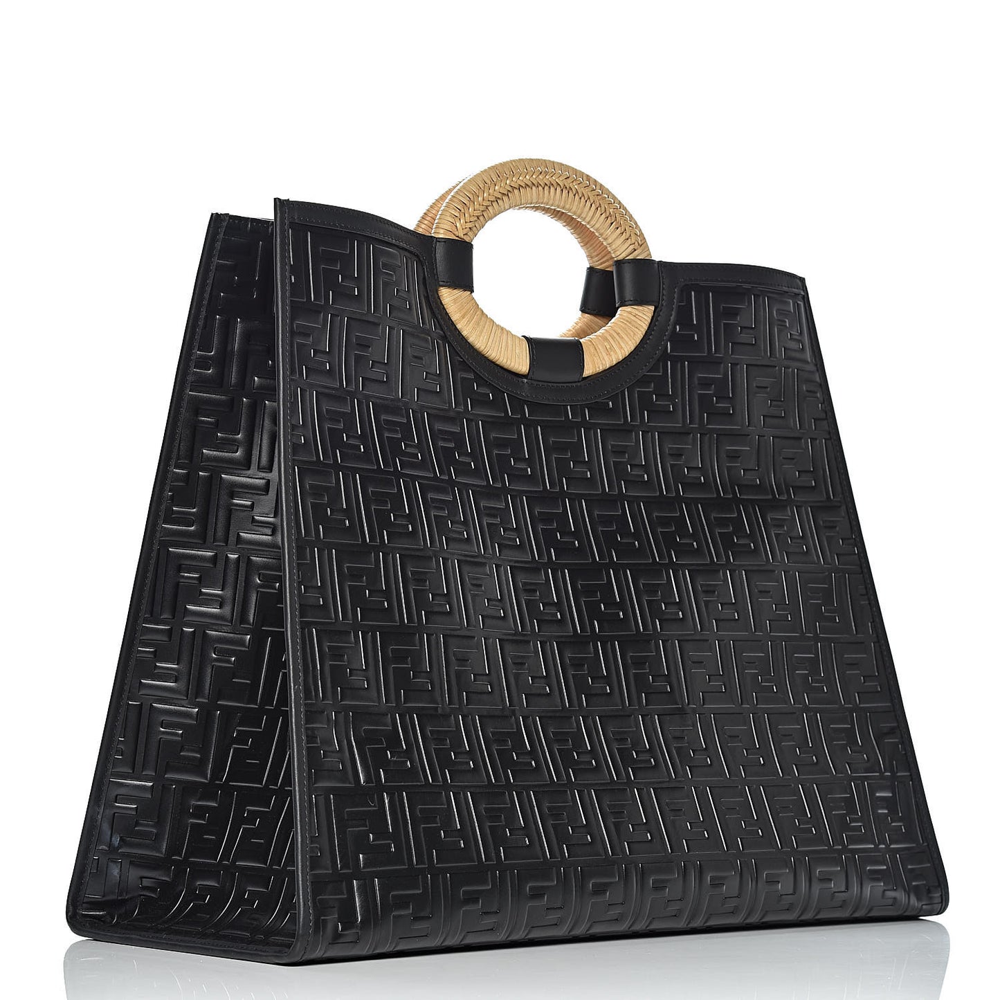 Vitello Century Wicker FF 1974 Embossed Large Runaway Shopper Tote Black