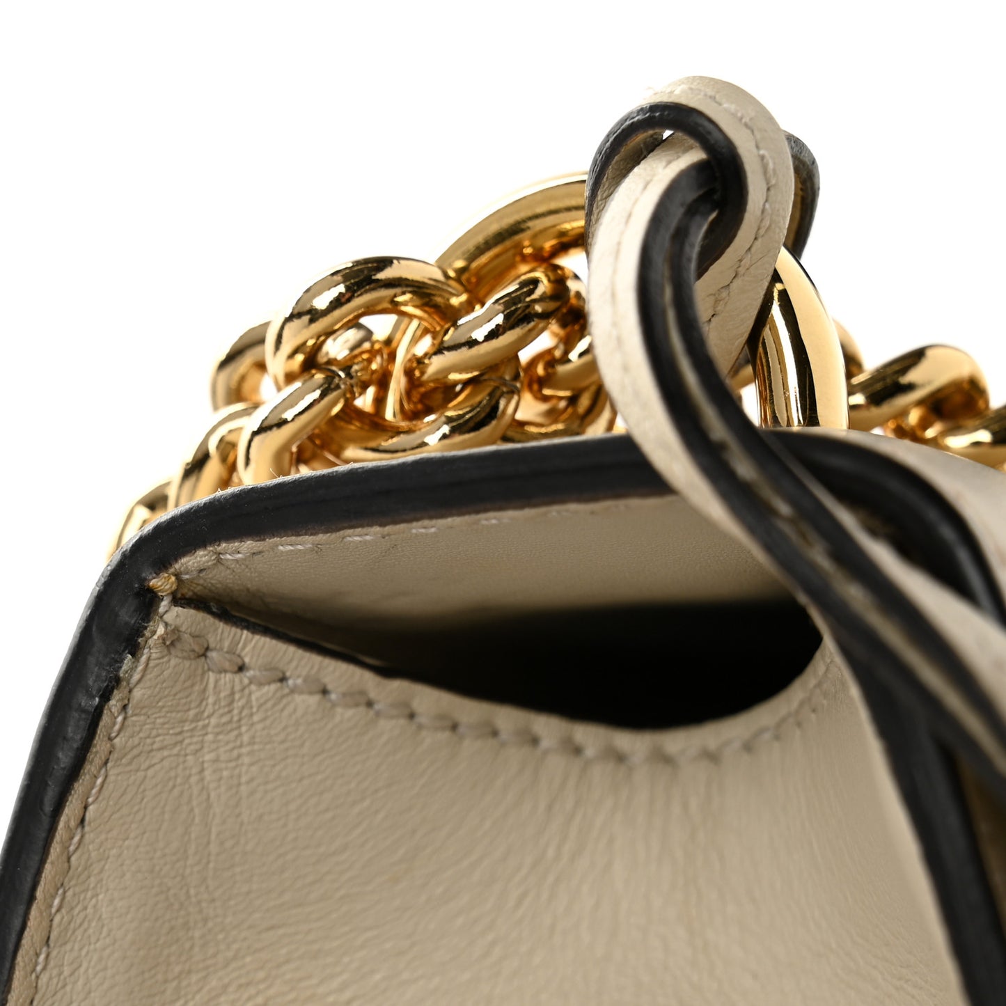 Calfskin Studded Small Padlock Shoulder Bag White