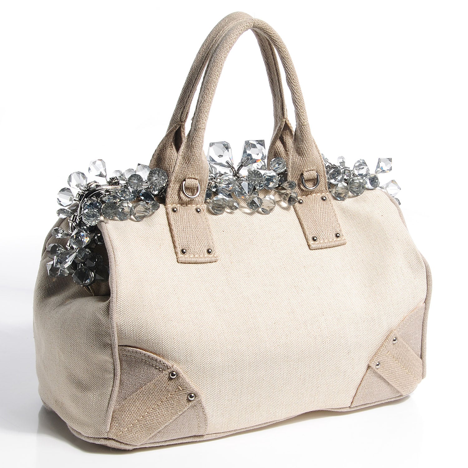 Prada Canvas Mistolino Medium Crystal Cluster Frame Bag Naturale 5 of 18
