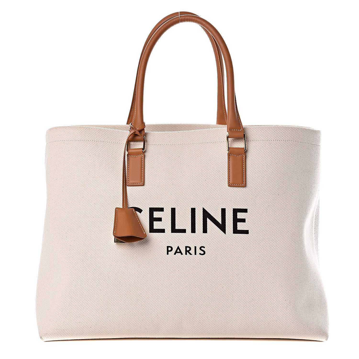 Celine Canvas Calfskin Horizontal Cabas Natural Tan 1 of 9