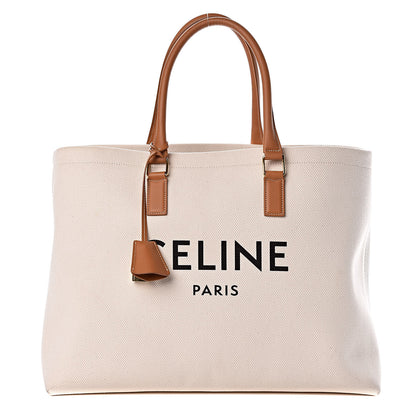 Celine Canvas Calfskin Horizontal Cabas Natural Tan 1 of 9