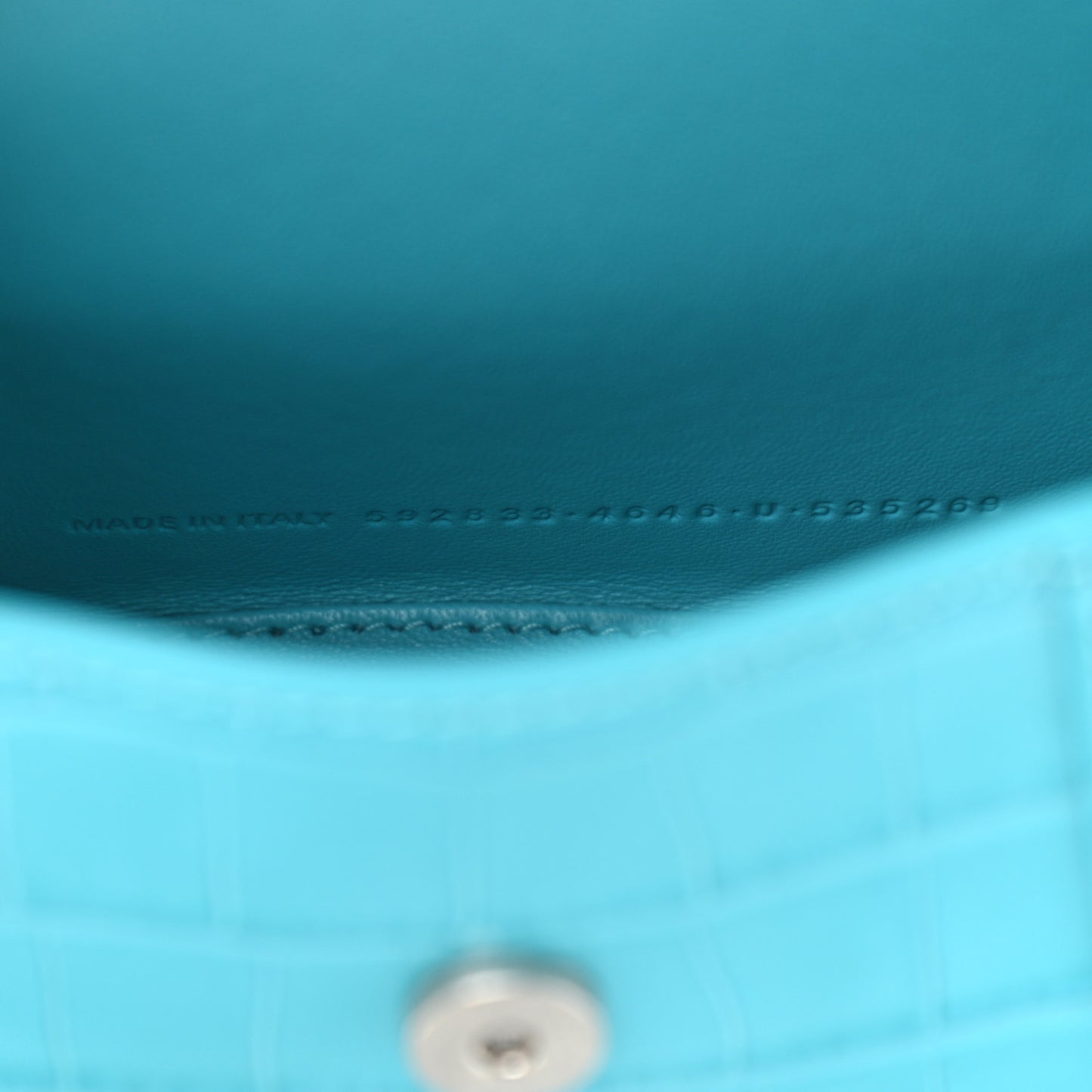 Shiny Calfskin Crocodile Embossed Hourglass Top Handle Bag XS Turquoise