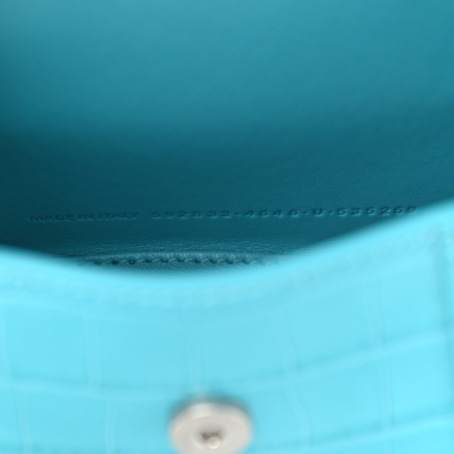 Balenciaga Shiny Calfskin Crocodile Embossed Hourglass Top Handle Bag XS Turquoise 7 of 10