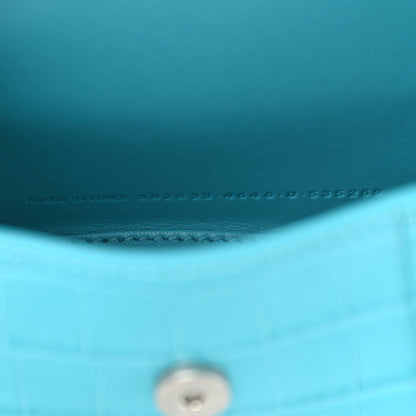Balenciaga Shiny Calfskin Crocodile Embossed Hourglass Top Handle Bag XS Turquoise 7 of 10