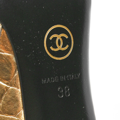 Chanel Calfskin Crocodile Embossed Cap Toe Ankle Boots 38 Gold 8 of 9