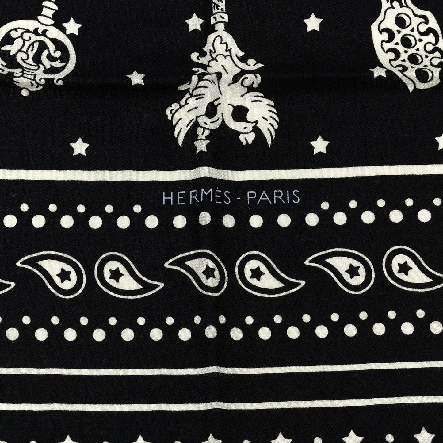 Cashmere Silk Les Cles Bandana Shawl 140 Black White
