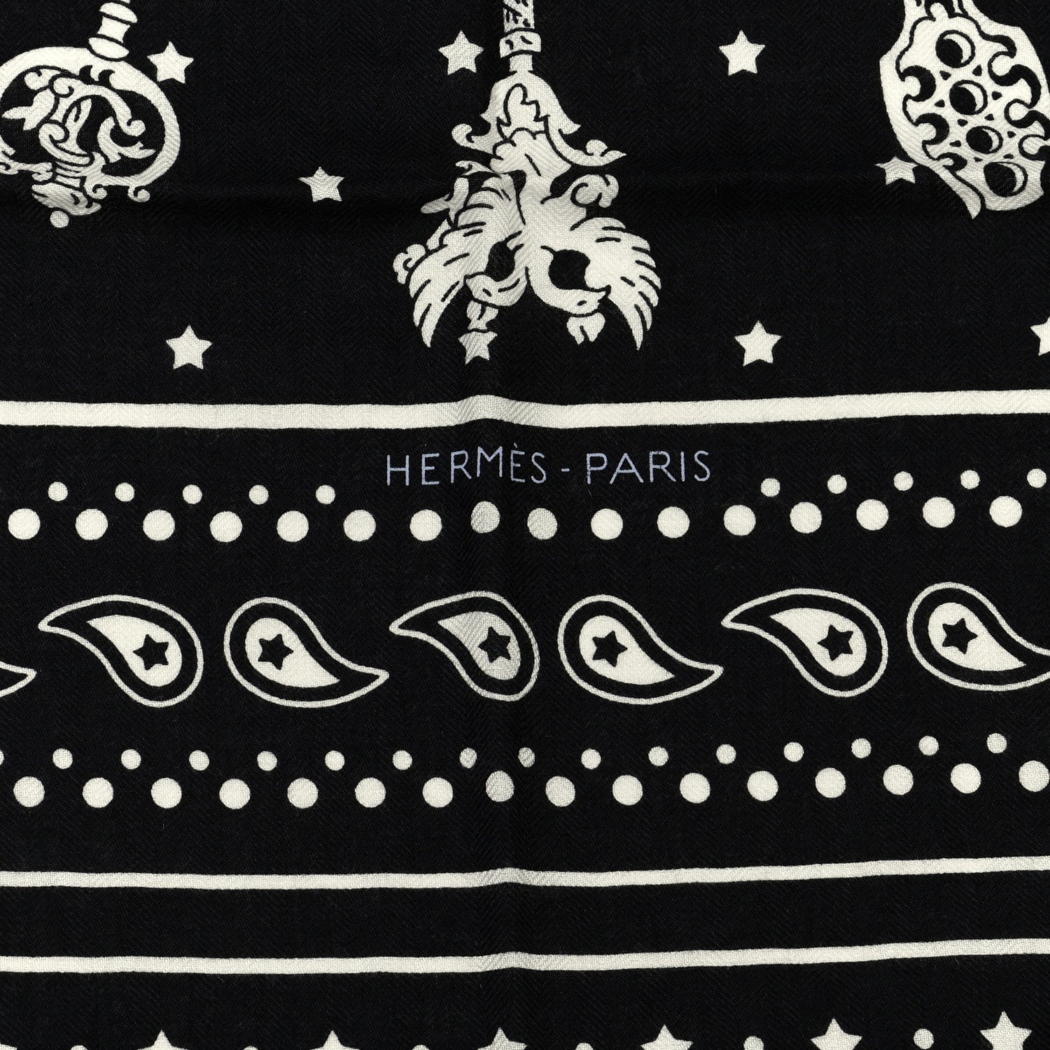 Hermes Cashmere Silk Les Cles Bandana Shawl 140 Black White 2 of 5