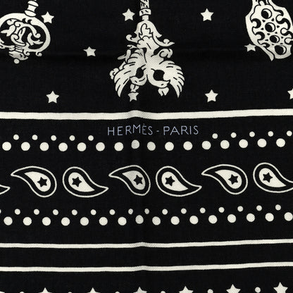 Hermes Cashmere Silk Les Cles Bandana Shawl 140 Black White 2 of 5