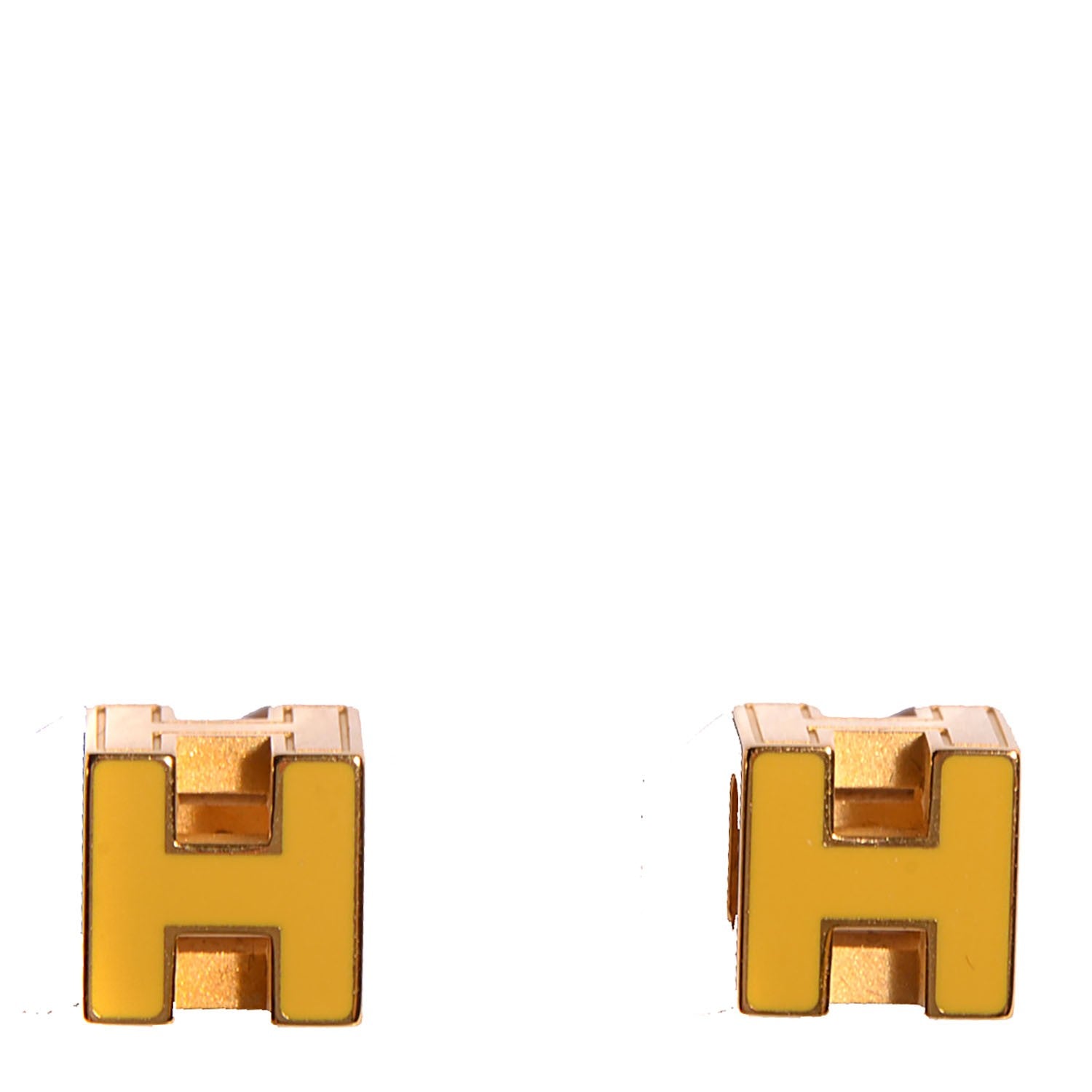 Hermes Gold Lacquered Cage d'H Earrings Naples Yellow 1 of 4