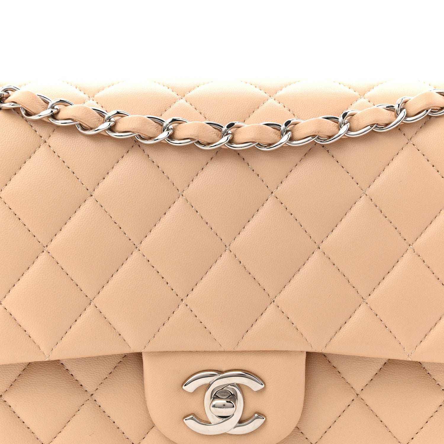 Chanel Lambskin Quilted Medium Double Flap Beige 15 of 27