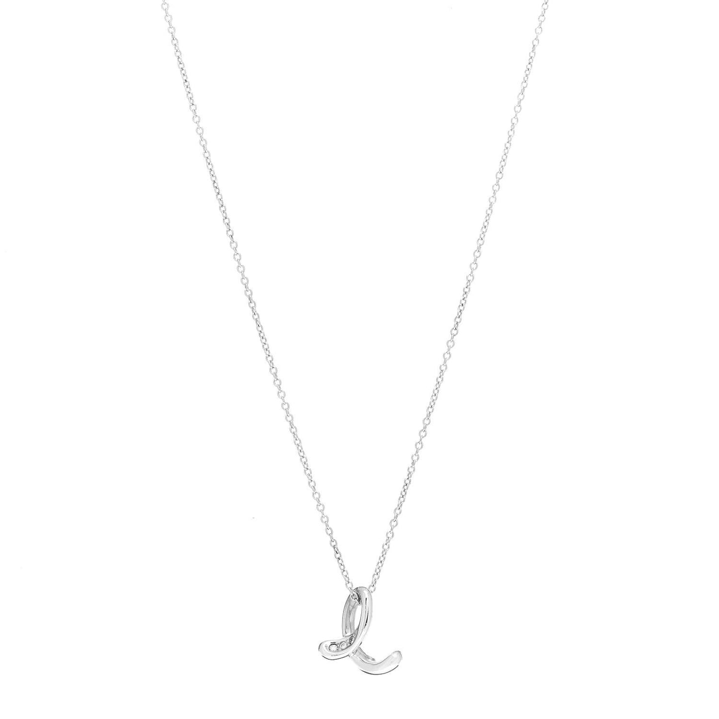 Sterling Silver Diamond Elsa Peretti Letter E Pendant Necklace