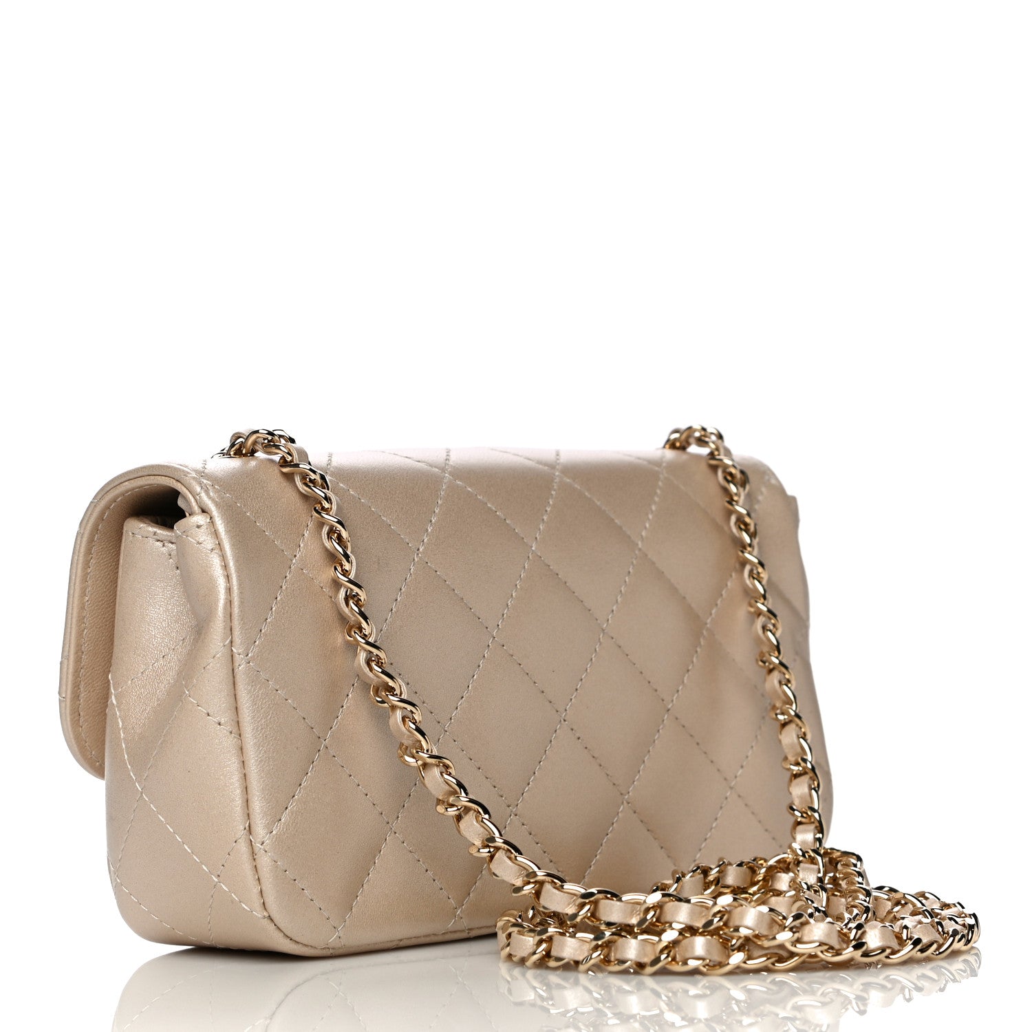 Chanel Metallic Lambskin Quilted Extra Mini V For Victory Flap Light Gold 3 of 11