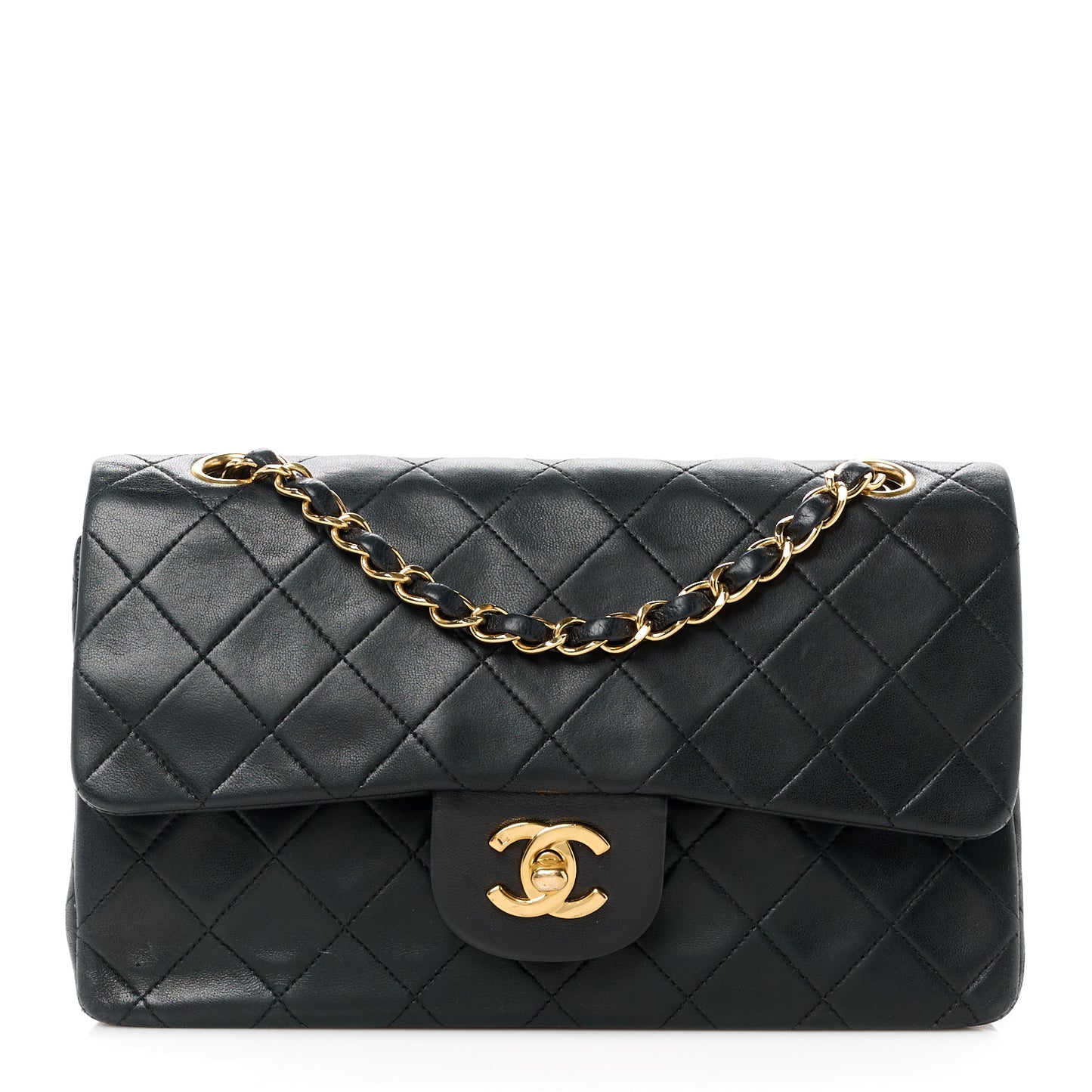 Lambskin Quilted Small Double Flap Black