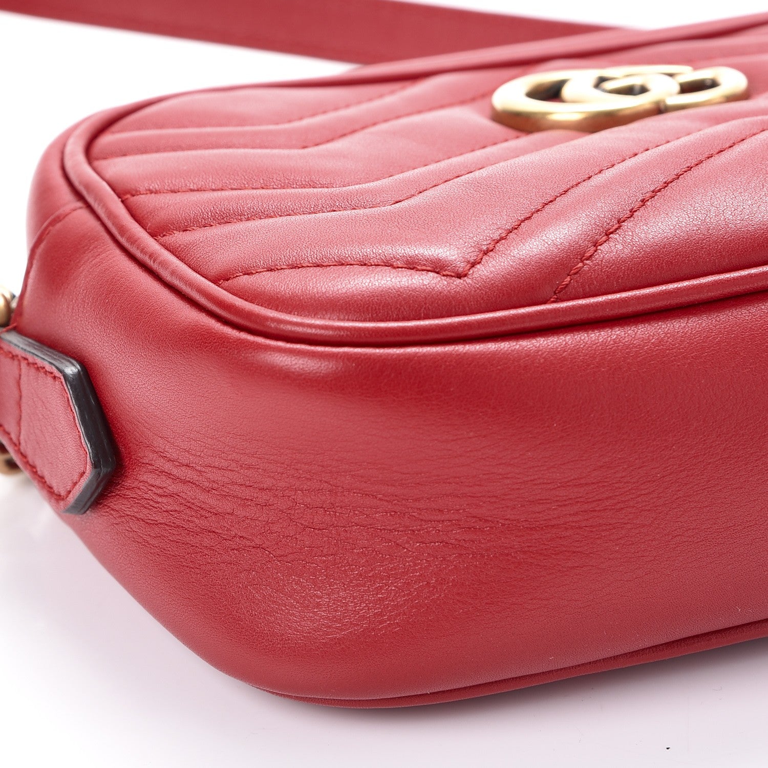 Gucci Calfskin Matelasse Mini GG Marmont Chain Shoulder Bag Hibiscus Red 9 of 9
