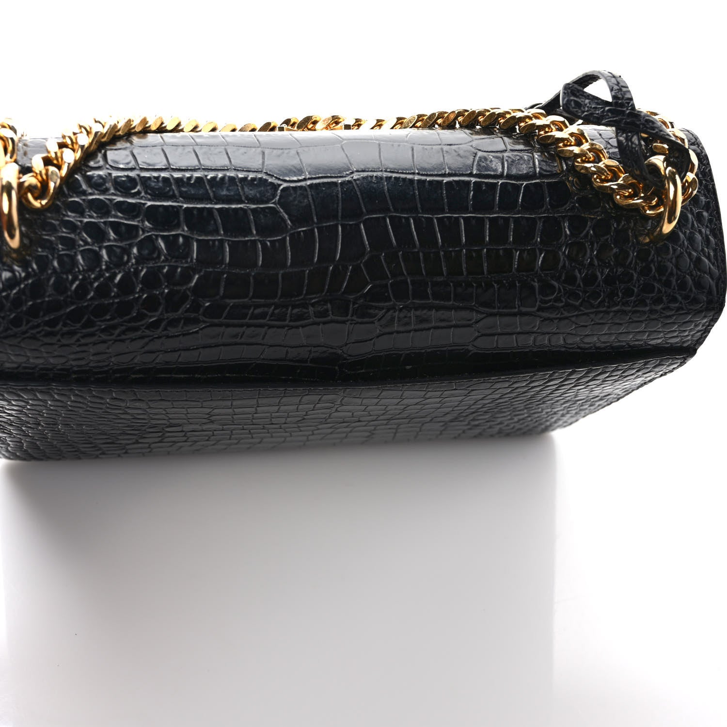 Saint Laurent Calfskin Crocodile Embossed Medium Monogram Sunset Black 9 of 10