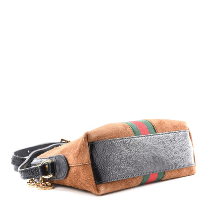 Gucci Suede Patent Web Small Ophidia Dome Shoulder Bag Nocciola Black 3 of 9