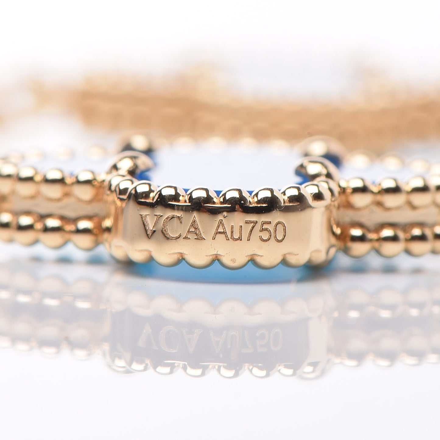 18K Yellow Gold Blue Agate 5 Motifs Vintage Alhambra Bracelet