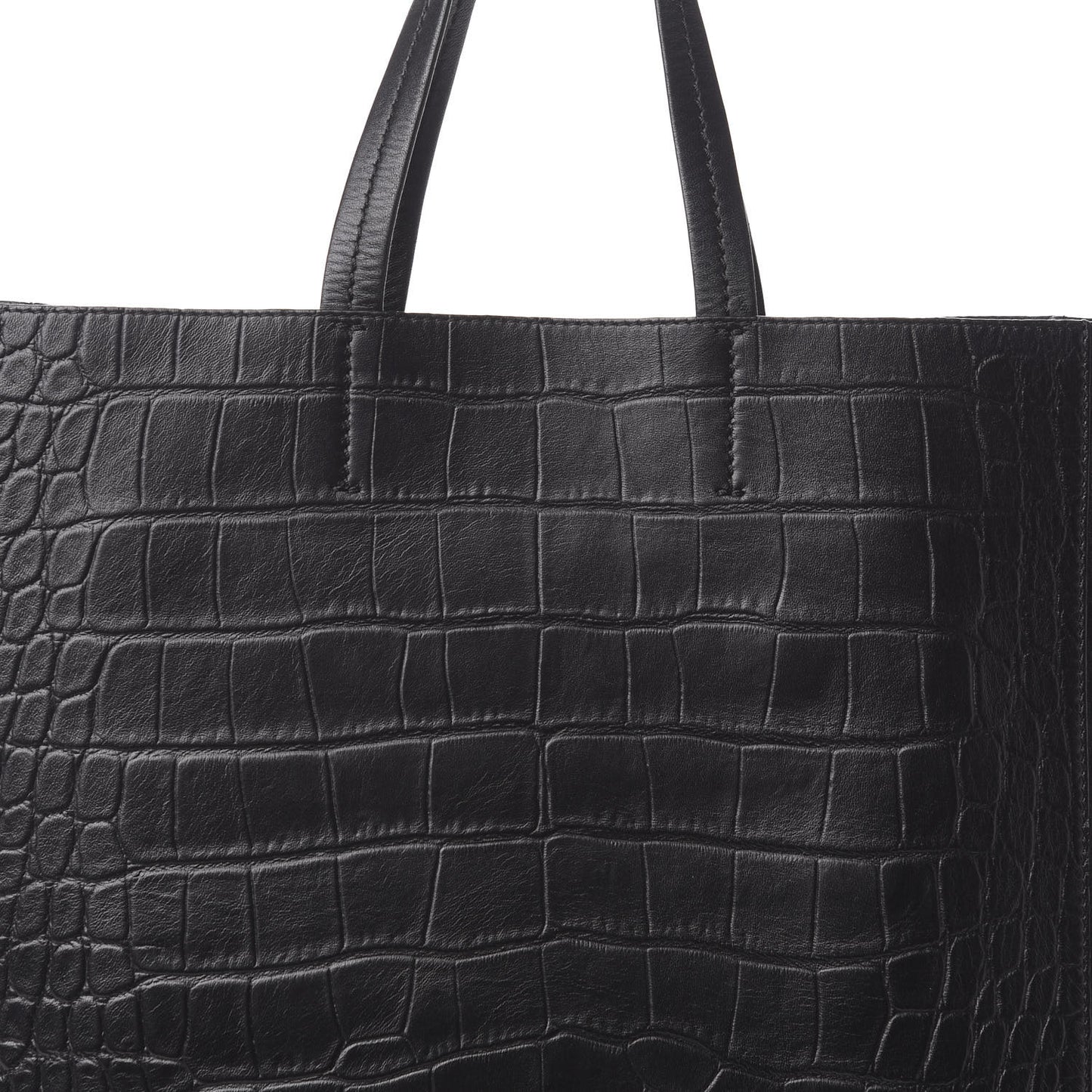 Lambskin Crocodile Embossed Vertical Cabas Black