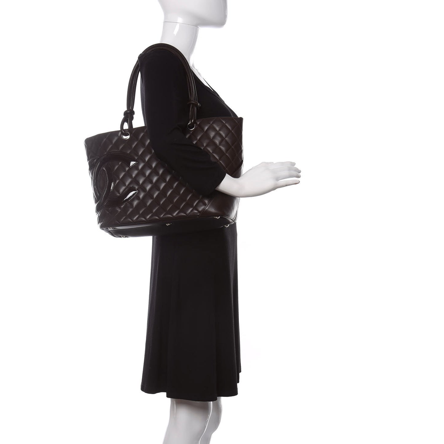 Calfskin Quilted Large Cambon Tote Brown