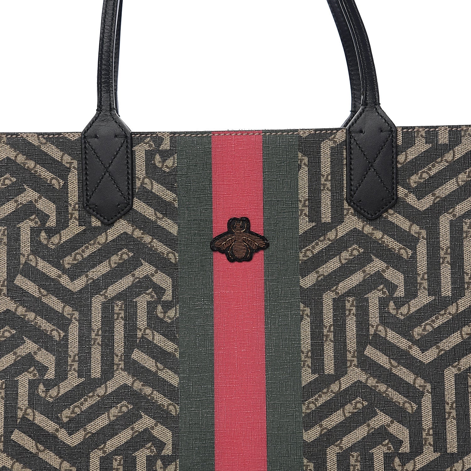 Gucci GG Supreme Monogram Caleido Web Medium Tote Beige Ebony 7 of 10
