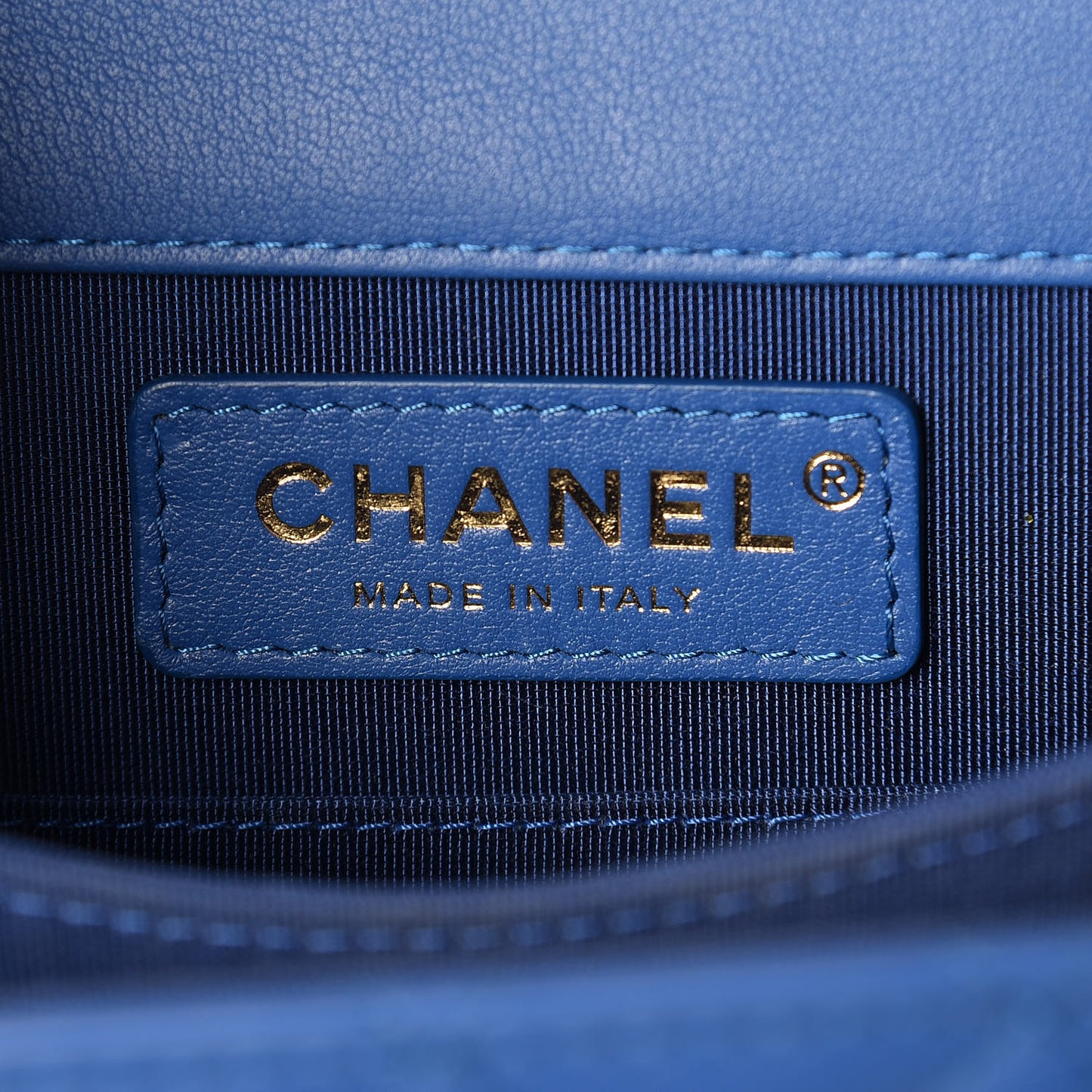 Calfskin Quilted North South Boy Flap Blue
