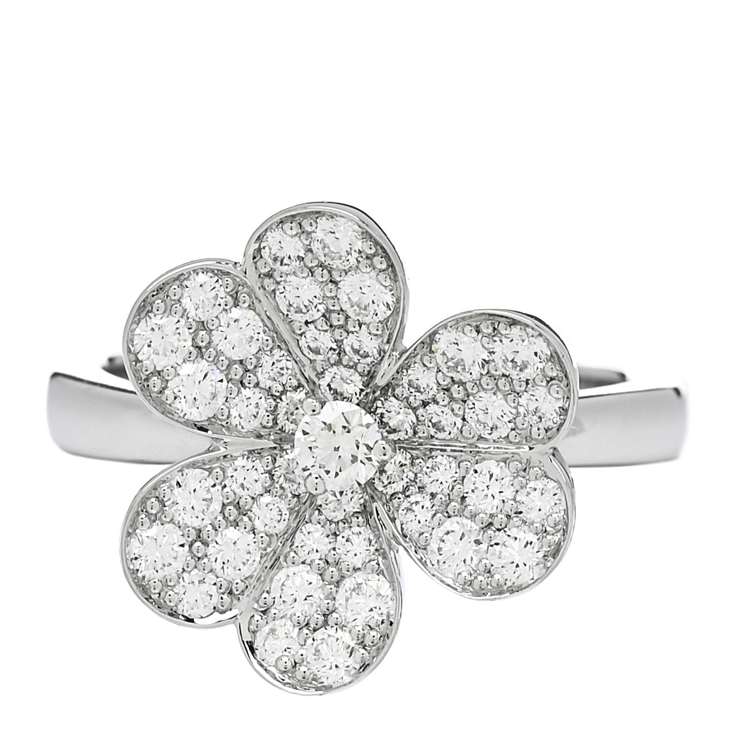 Van Cleef & Arpels 18K White Gold Diamond Small Frivole Ring 54 6.75 1 of 6