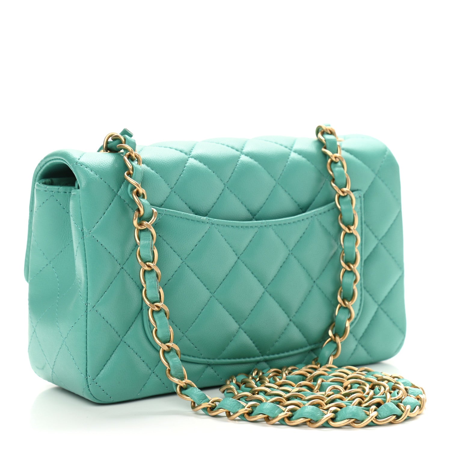 Chanel Lambskin Quilted Mini Rectangular Flap Turquoise 3 of 13