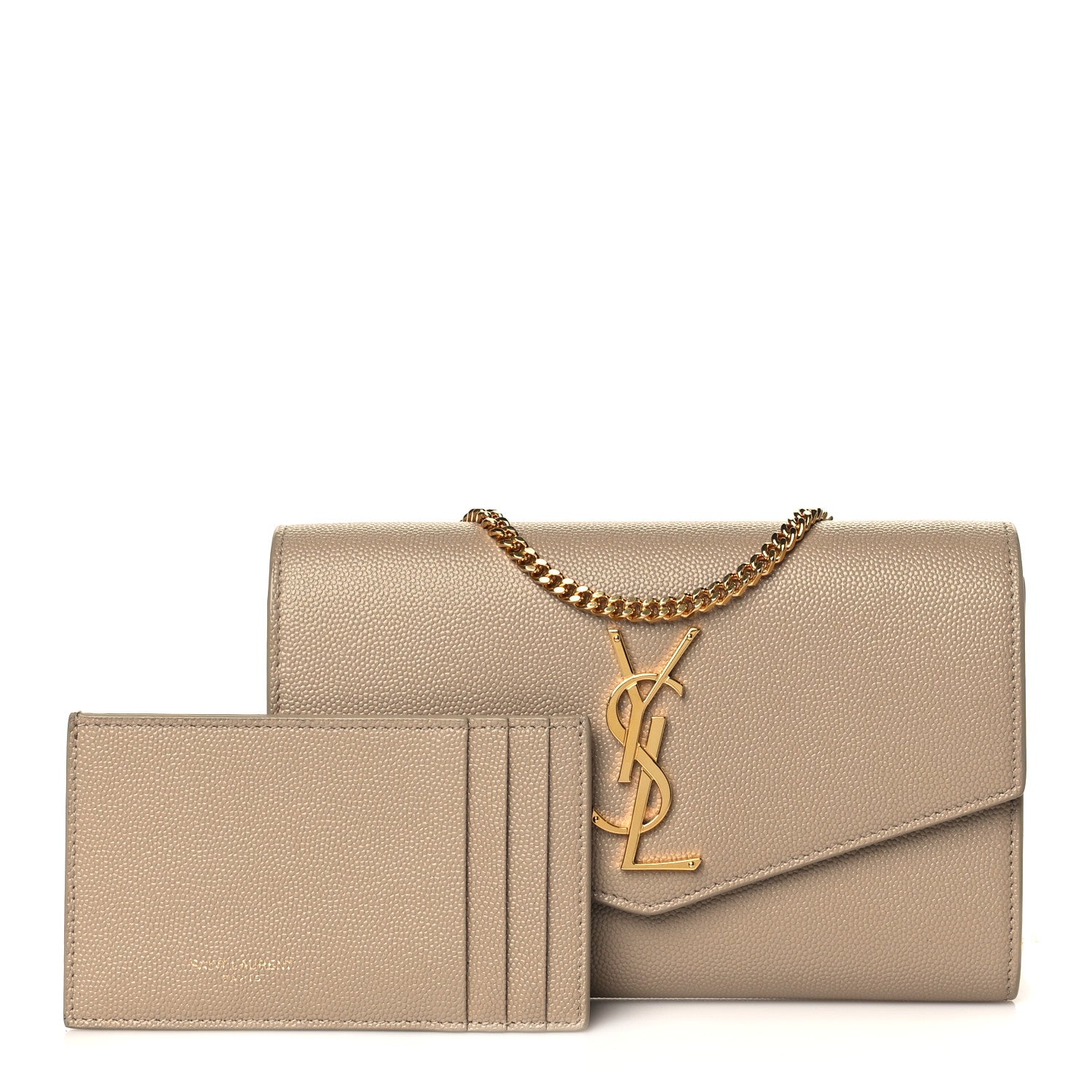 Saint Laurent Grain De Poudre Monogram Uptown Chain Wallet Dark Beige 1 of 13