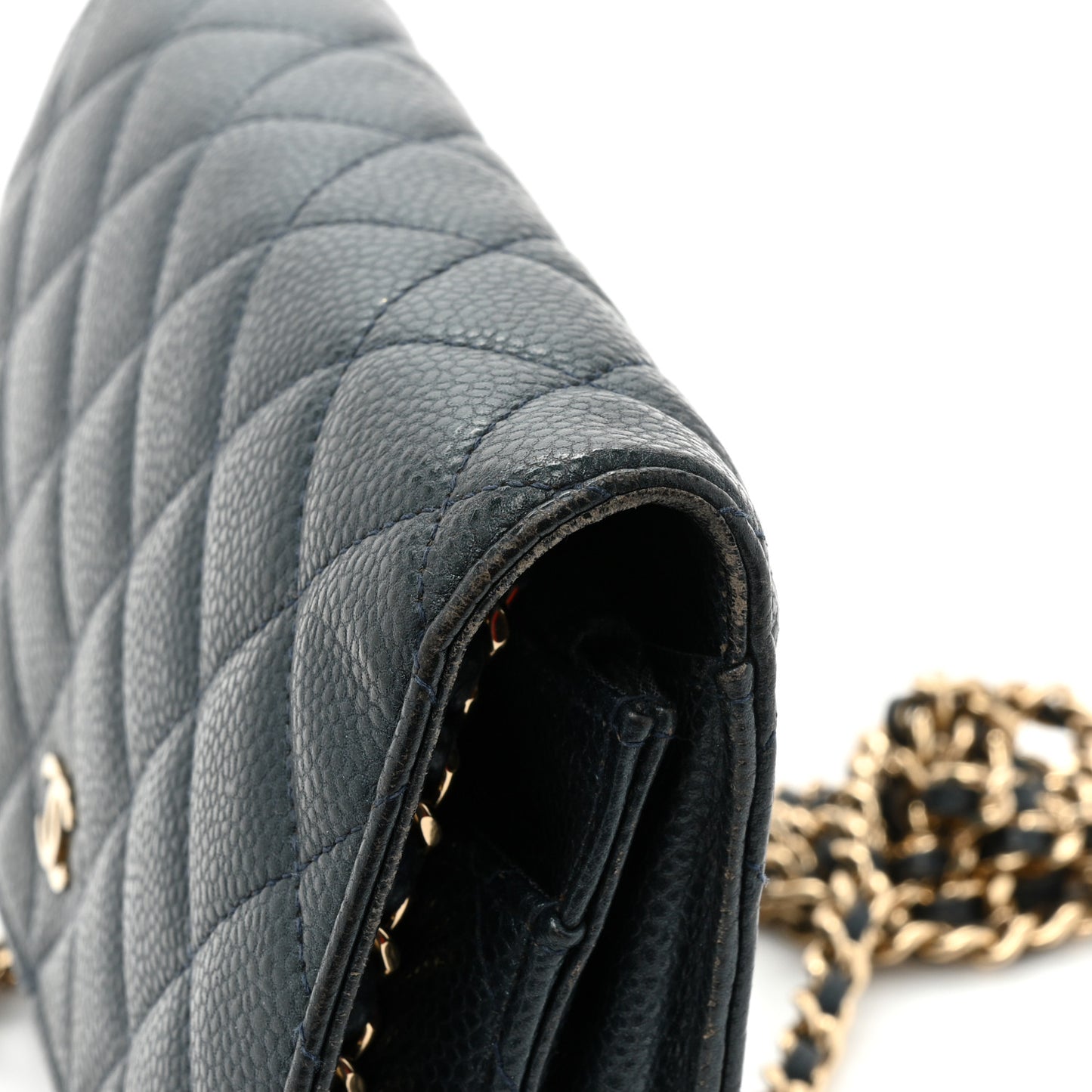 Caviar Quilted Wallet on Chain WOC Navy Blue