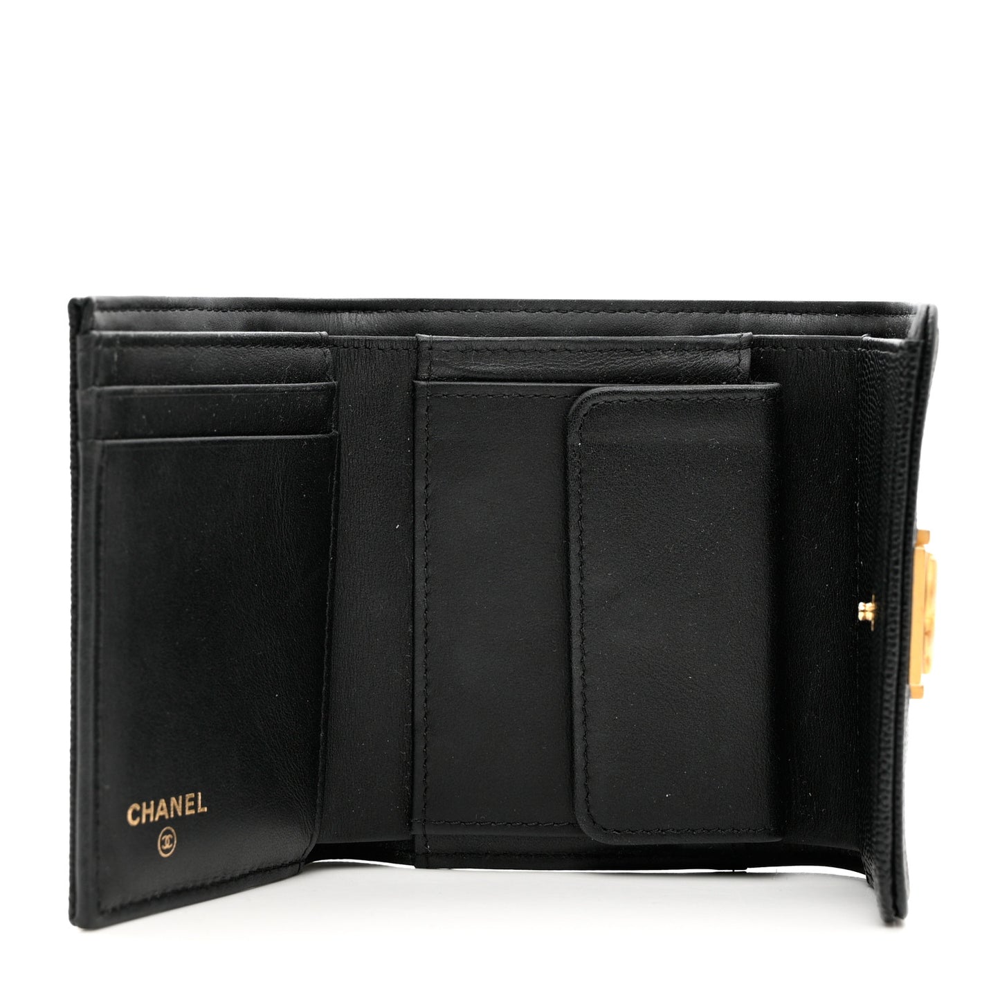 Caviar Quilted Compact Boy Wallet Black