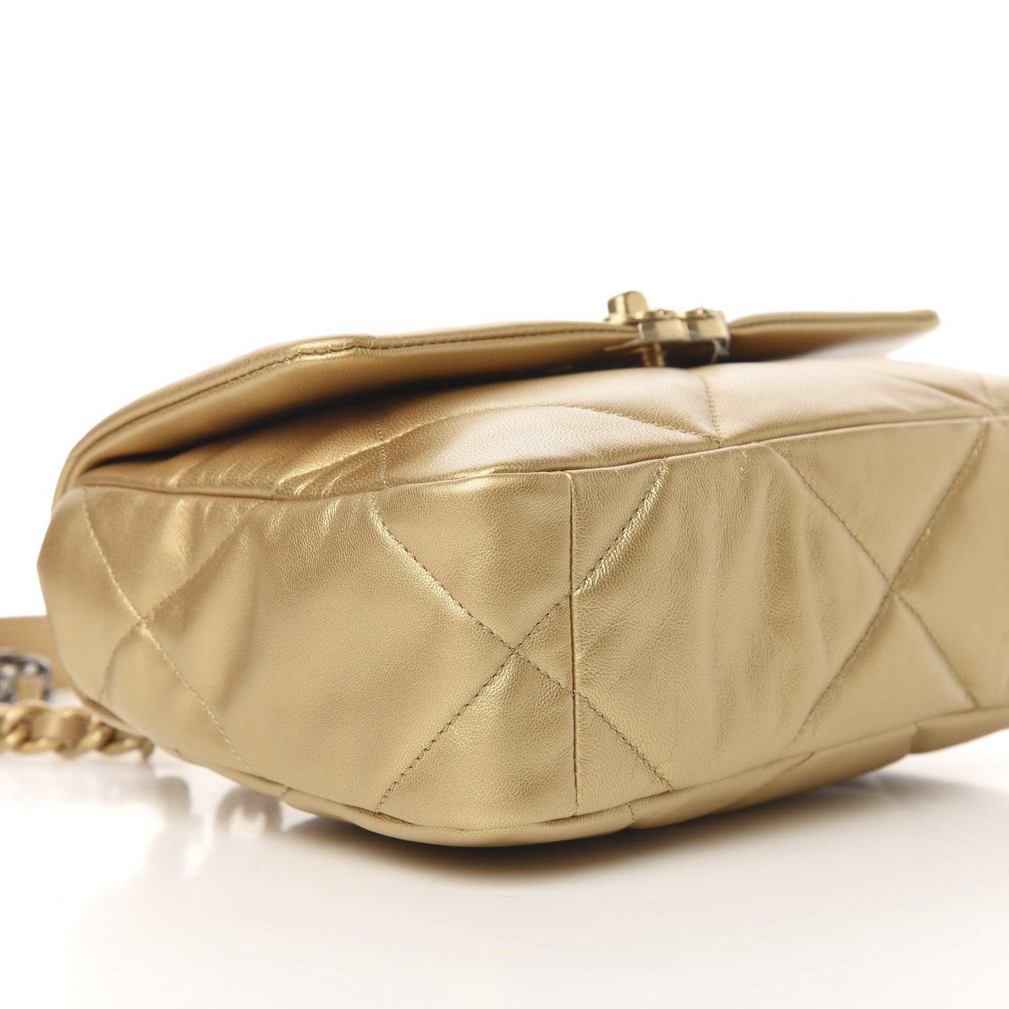 Metallic Goatskin Quilted Medium 19 Flap Gold