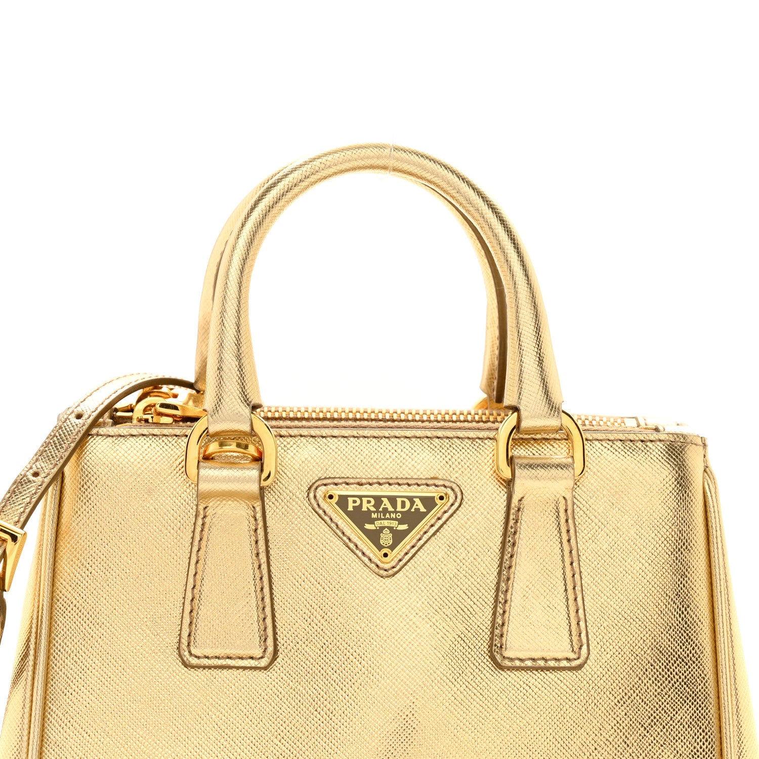 Prada Metallic Saffiano Lux Micro Galleria Double Zip Tote Gold 3 of 12