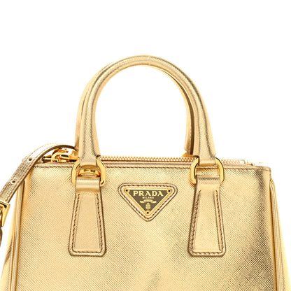 Prada Metallic Saffiano Lux Micro Galleria Double Zip Tote Gold 3 of 12