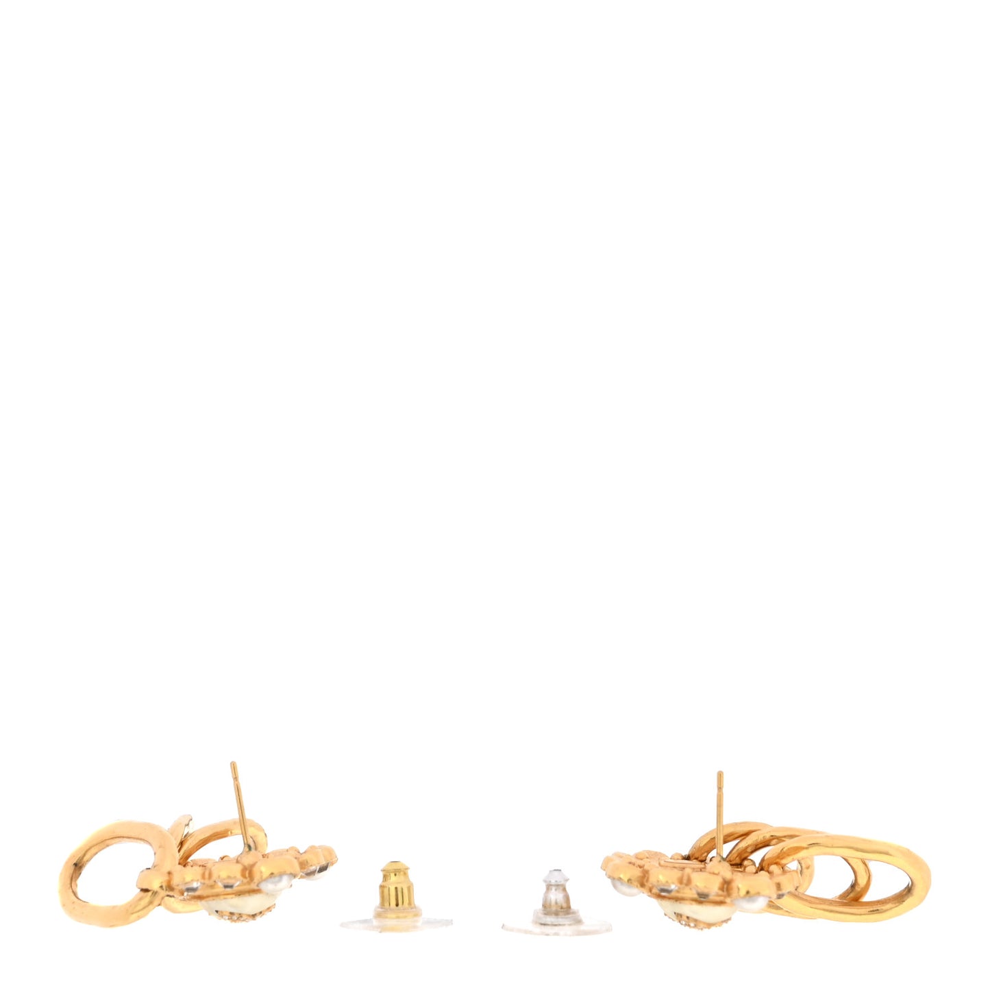 Crystal Pearl CC Earrings Gold