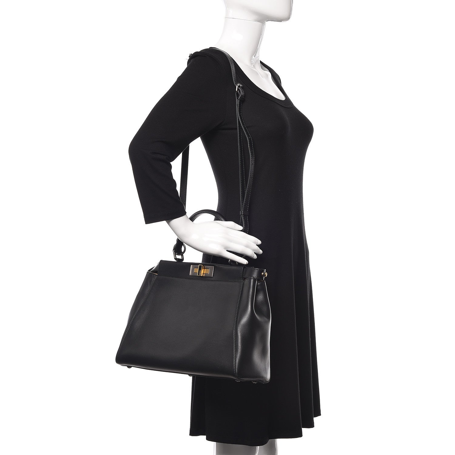 Fendi Vitello Suede Medium Peekaboo Iconic Satchel Black 2 of 11