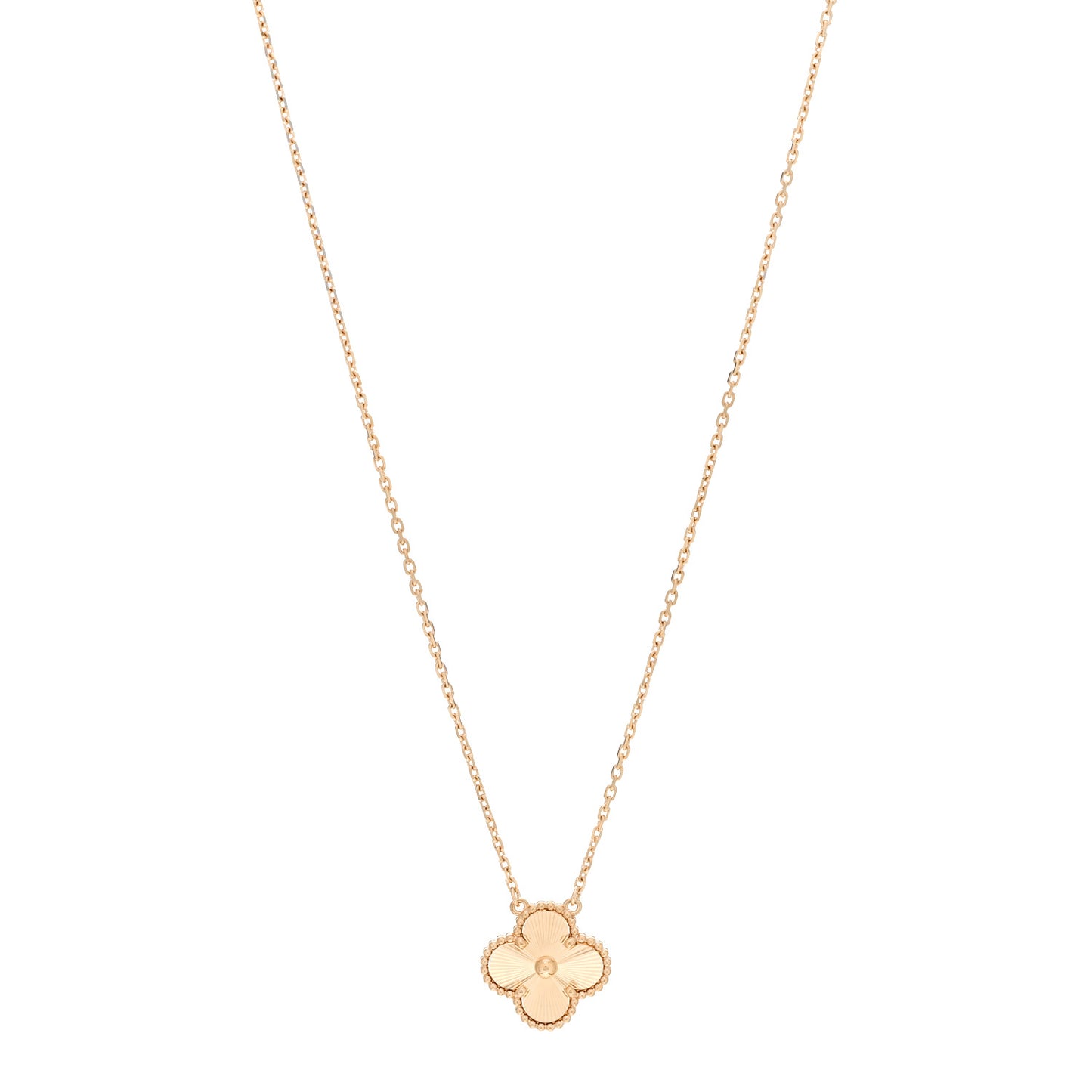 18K Yellow Gold Guilloche Vintage Alhambra Pendant Necklace