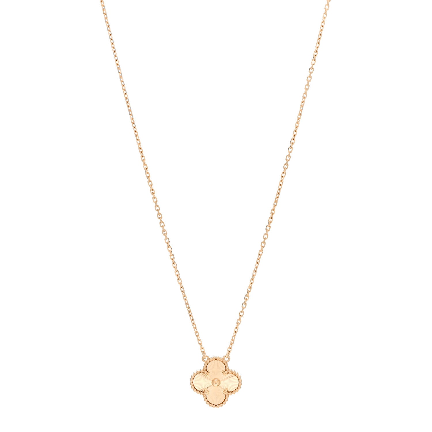 Van Cleef & Arpels 18K Yellow Gold Guilloche Vintage Alhambra Pendant Necklace 1 of 6